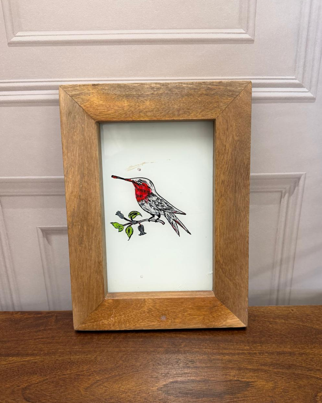 Hand-Painted Indian Bird Artwork – Reclaimed Mango Wood Framed Oil Painting (22 x 29 cm)