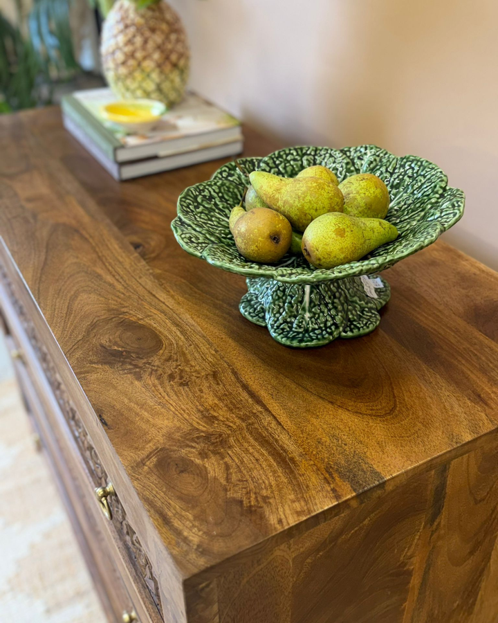Jali Inspired Hand-Carved Mango Wood Chest of Drawers – Natural Polished Finish