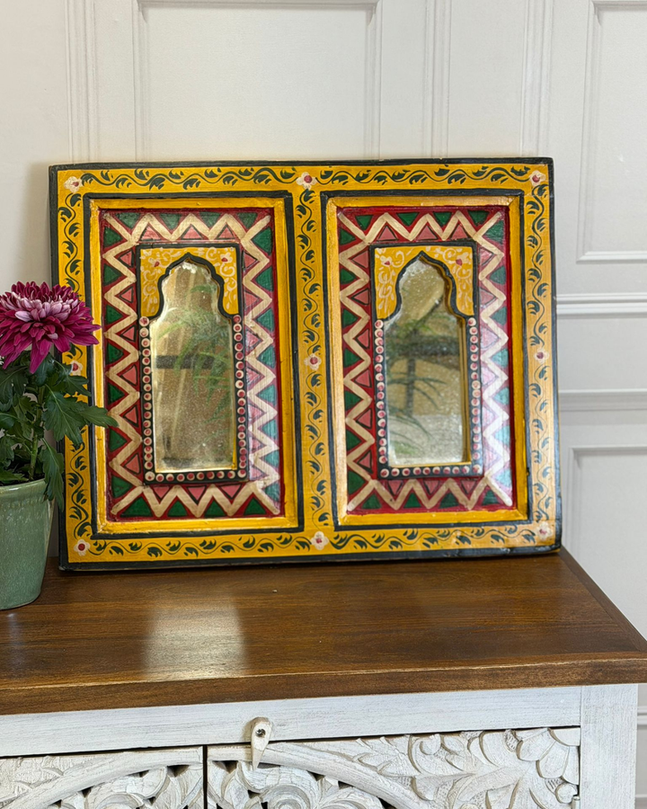 Hand-Painted Vintage Mango Wood Double Mirror