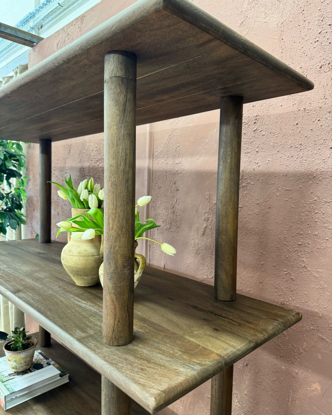 Mango Wood Open Bookcase – Four Shelves, Dark Stained Finish