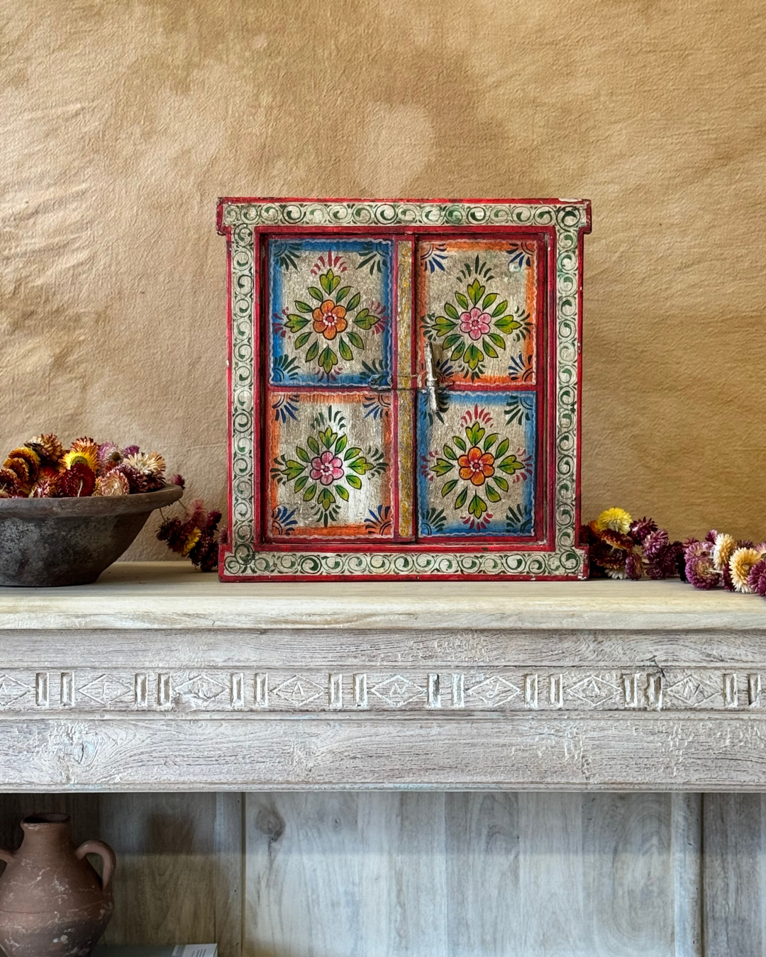 Window Pain Fancy Hand-Painted Vintage Window Pane – Floral Design in Reclaimed Wood ...