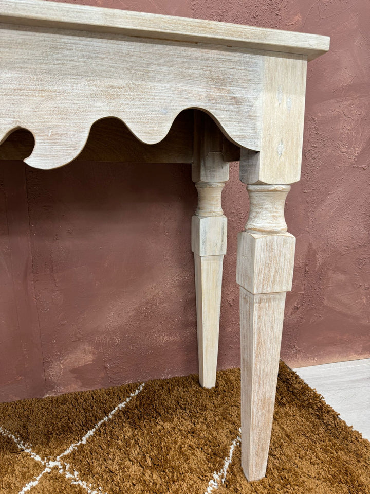 Hand-Carved Mango Wood Console Table – Creamwashed Finish