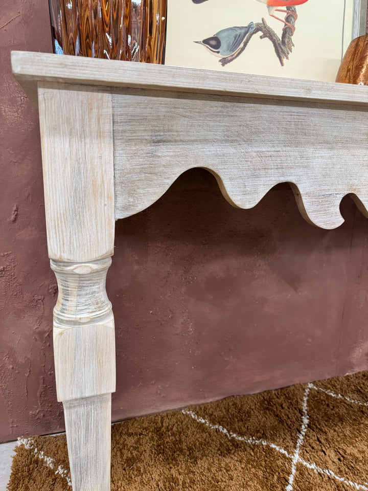 Hand-Carved Mango Wood Console Table – Creamwashed Finish