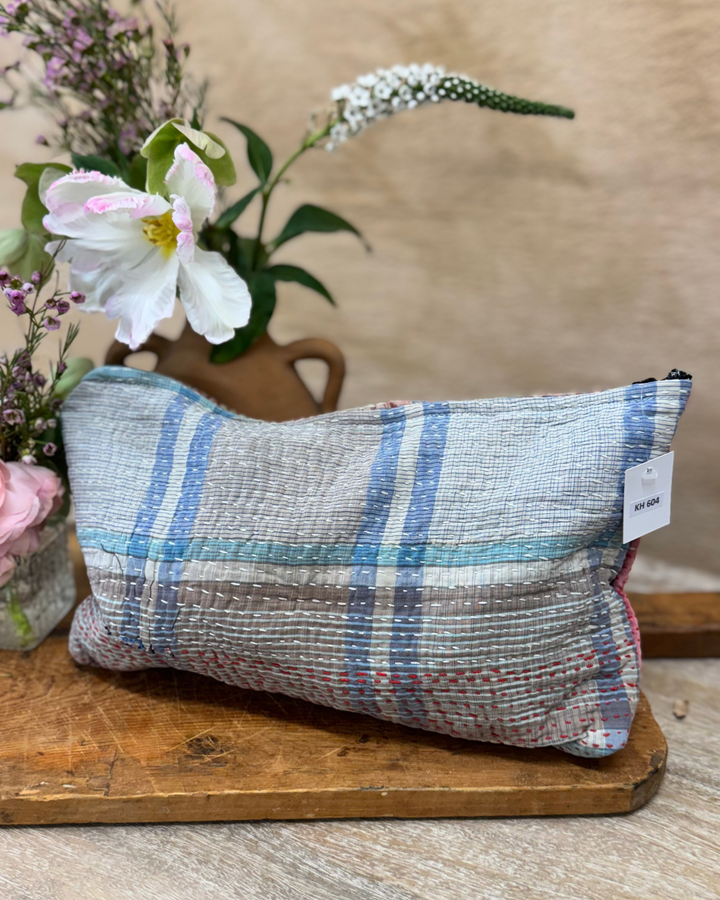 Neceser grande con motivo geométrico en rosa empolvado y salvia