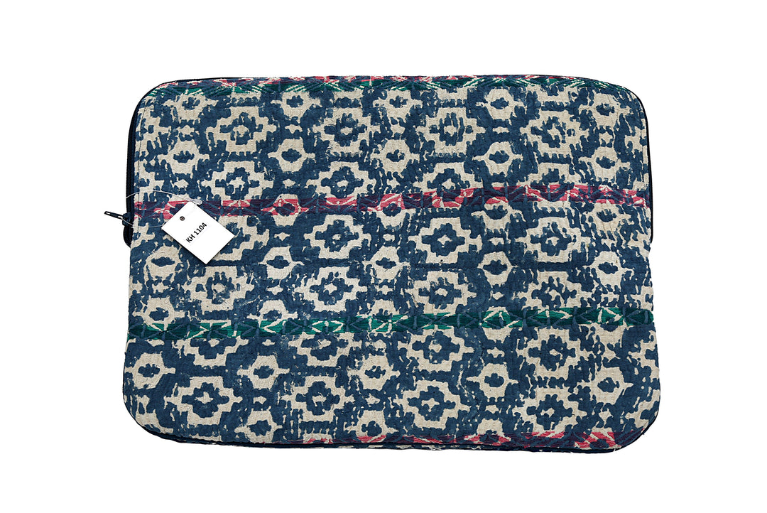 Vintage Kantha Laptop Sleeve – Green &amp; Pink Embroidery