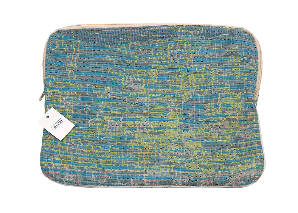 Kantha Tablet Sleeve – Blue & Lime Kantha Stitch (KH1301)