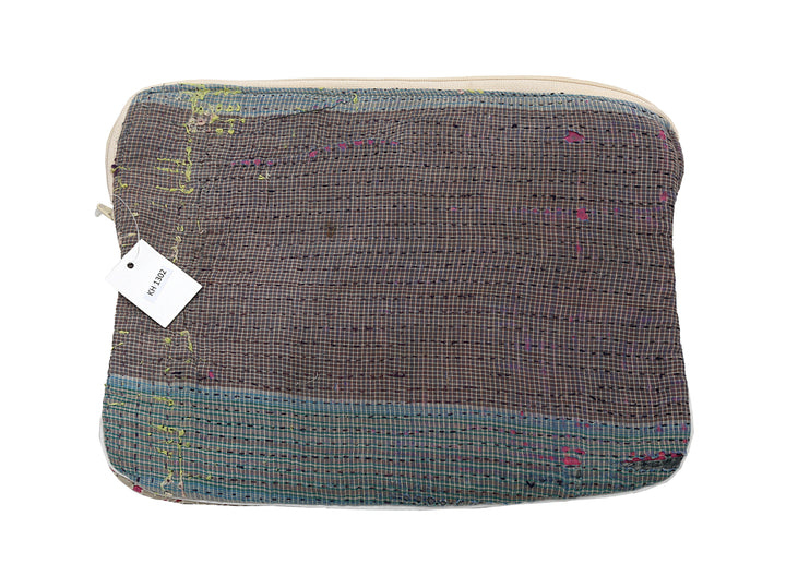 Kantha Tablet Sleeve – Charcoal Grid Kantha Stitch (KH1302)