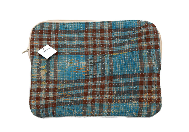 Kantha Tablet Sleeve – Teal & Rust Check Kantha Stitch (KH1310)