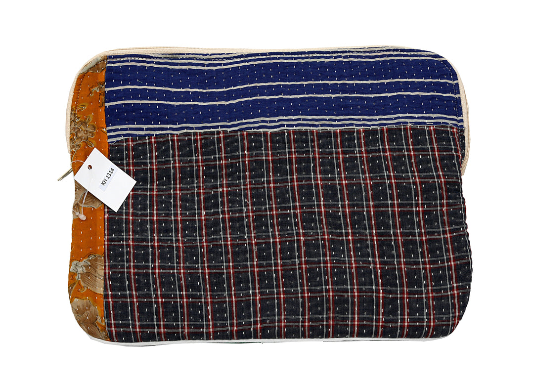 Kantha Tablet Sleeve – Midnight Check & Orange Patch (10")