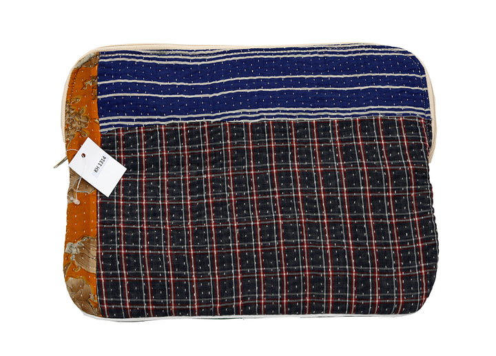 Kantha Tablet Sleeve – Midnight Check & Orange Patch (10")