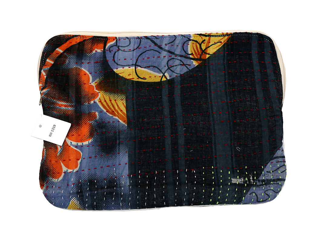 Kantha Tablet Sleeve – Navy Floral Burst Kantha Stitch (10")