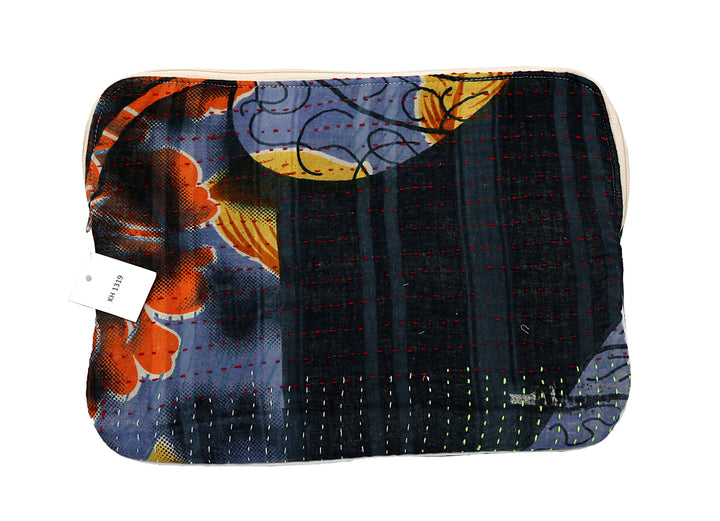 Kantha Tablet Sleeve – Navy Floral Burst Kantha Stitch (10")