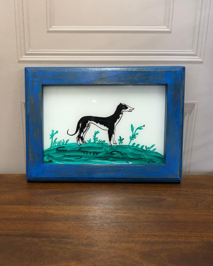 Hand-Painted Dog Oil Painting – Reclaimed Mango Wood Frame (27 x 37 cm)
