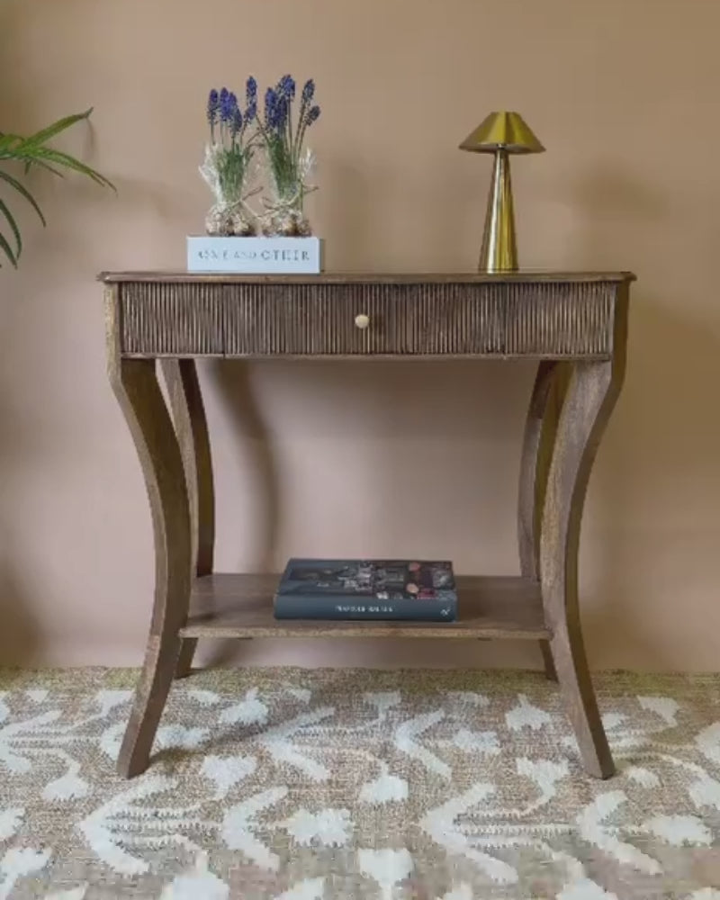 Chestnut Washed Mango Wood Console Table with Drawer and Shelf