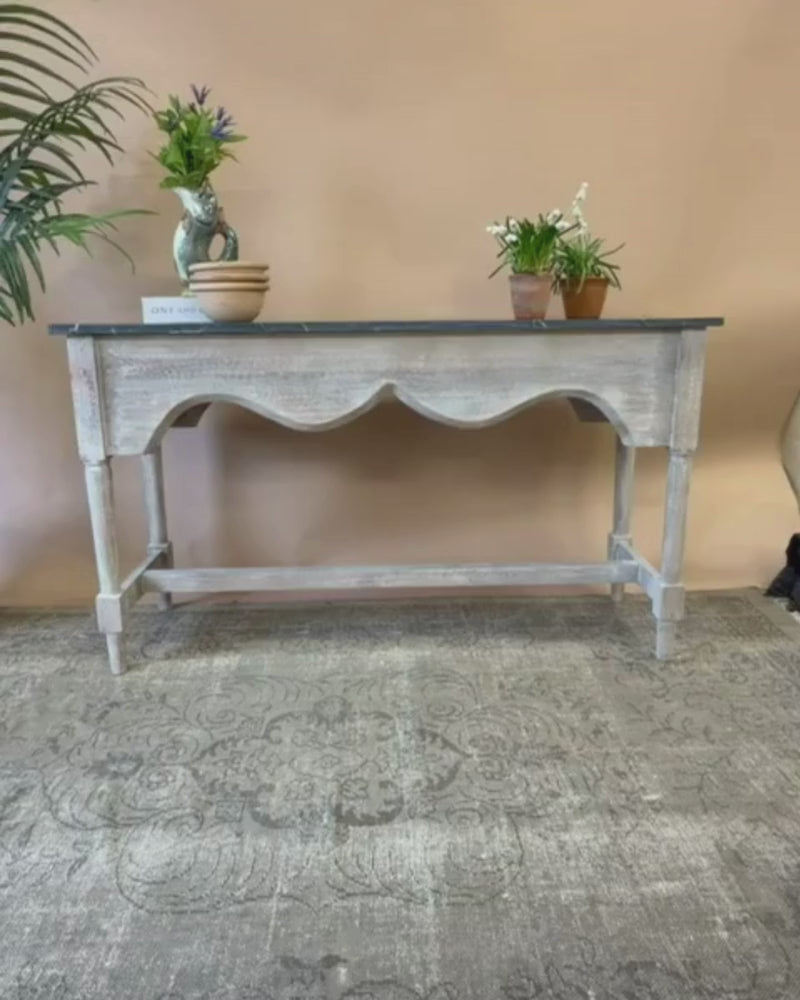Natural Mango Wood Console Table with Black Grey Marble Top